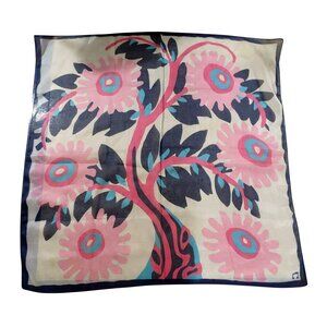 Vintage Italian Floral Polyester Scarf Bold Pink Blue Design 27 by 27 Inches